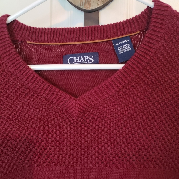 Chaps Men's Classic Long Sleeve Sweater with elbow patches,  Size: XL Color: Red - Picture 7 of 16
